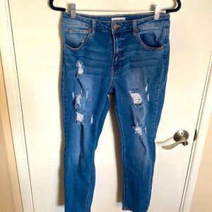 Black Label-distressed jeans medium blue wash-cropped ankle- stretchy- size 29